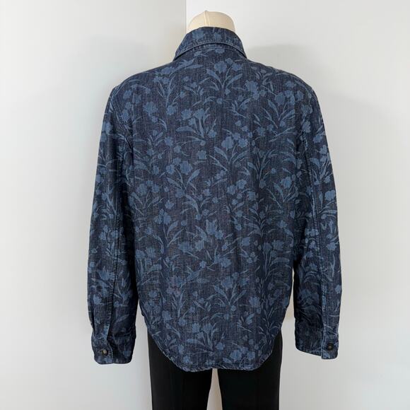 Giorgio Armani Denim Chambray Shirt Floral Lurex Blue/Gold IT 46 (US 10) - Picture 7 of 14